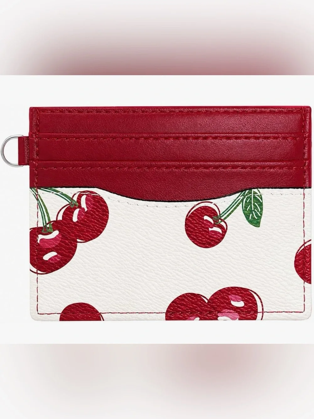 Slim Credit Card Case for Women with Cute Fruit Prints & ID Window (CHERRY)
